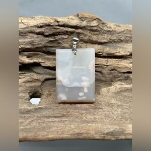 Chunky Cherry Blossom (flower) Agate Natural Stone Pendant w/ Silver-Toned Bail